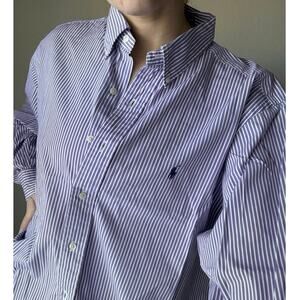 Ralph Lauren Purple Striped Button Down preppy collegiate coastal stripe vintage